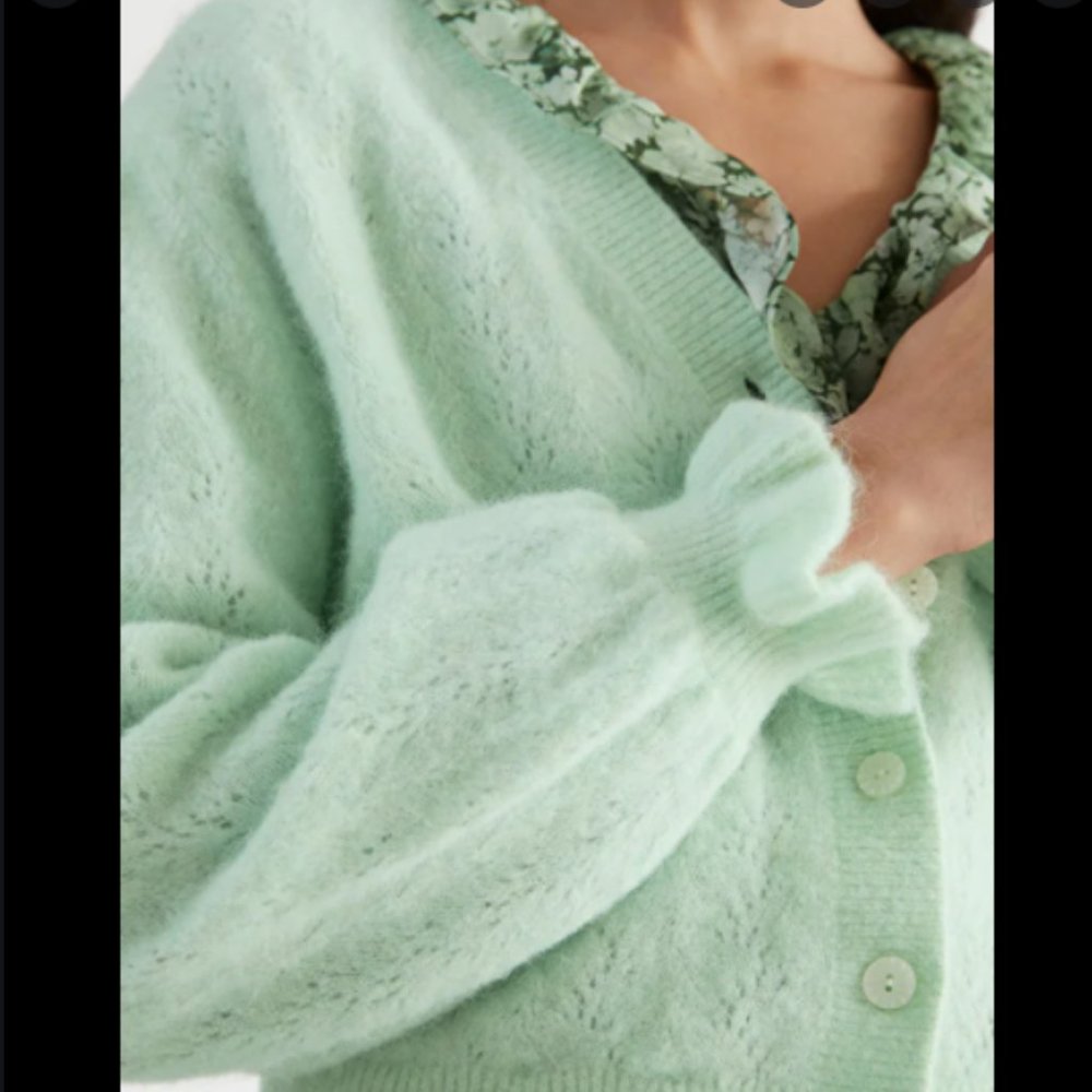 Mint green Ruffle Cuff Alpaca Blend Knit S great condition - Picture 4 of 9